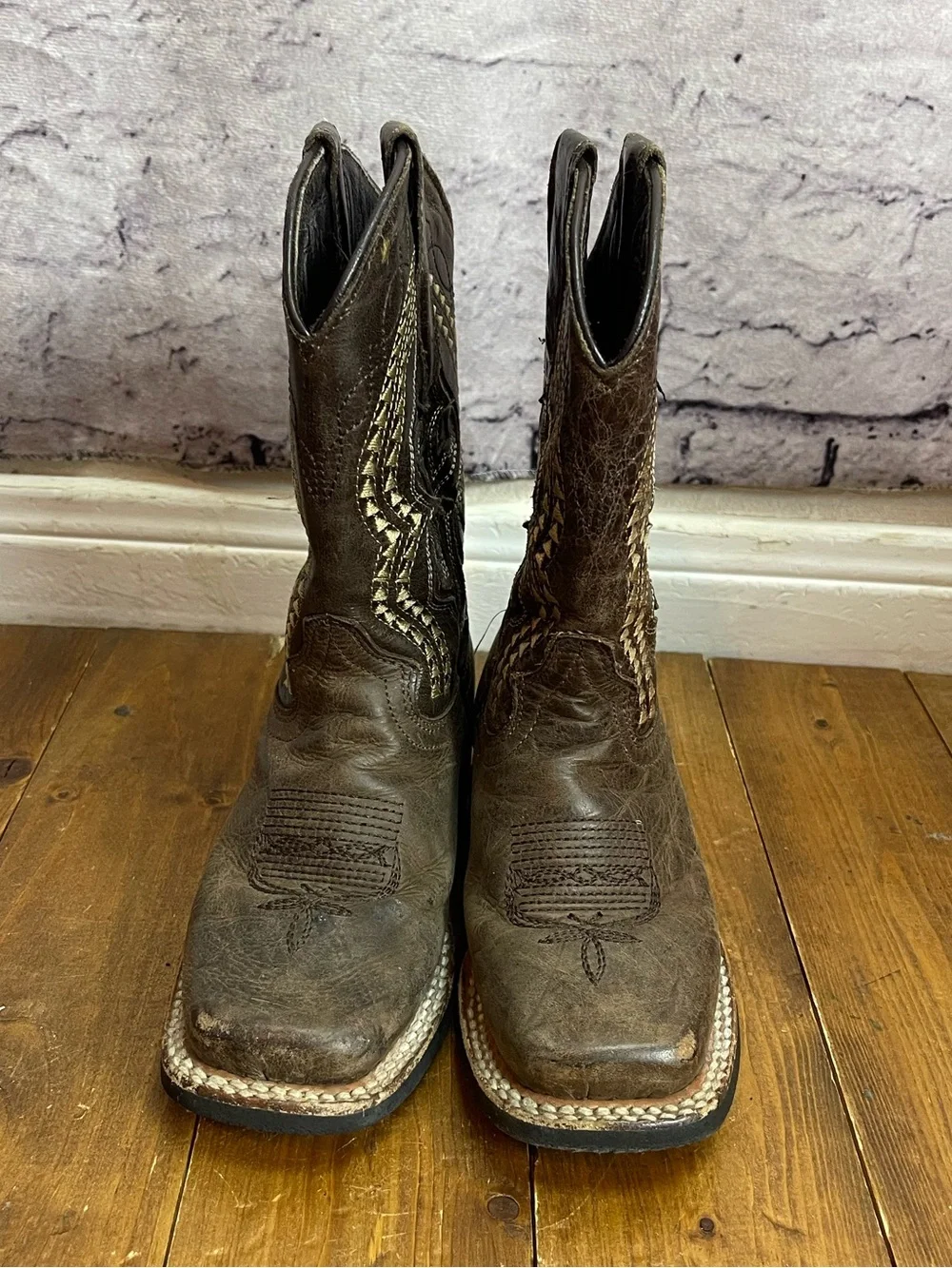 Hometown boots kids size 10 square toe leather cowboy boots